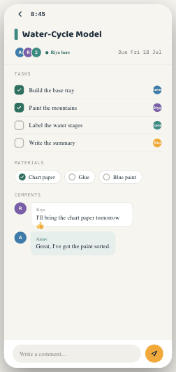 Pynk project detail with tasks and comments