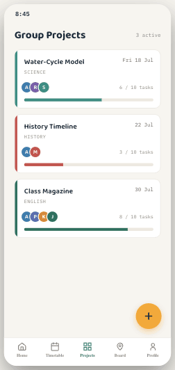 Pynk group projects screen